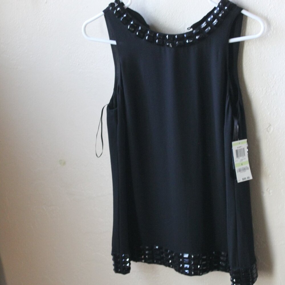 I.N.C International Concepts Womens Beaded Embellished Black Formal Blouse